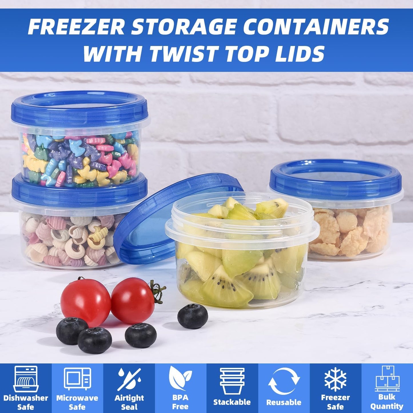 Heavy Duty Airtight Plastic Containers with Twist Top Lids, Stackable Freezer Containers for Lunch, Salad, Soup, Leftover, Ice Cream, BPA Free [6 Pack-32 oz]