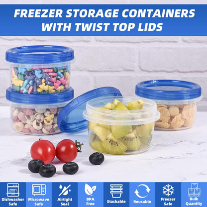 Heavy Duty Airtight Plastic Containers with Twist Top Lids, Stackable Freezer Containers for Lunch, Salad, Soup, Leftover, Ice Cream, BPA Free [6 Pack-32 oz]