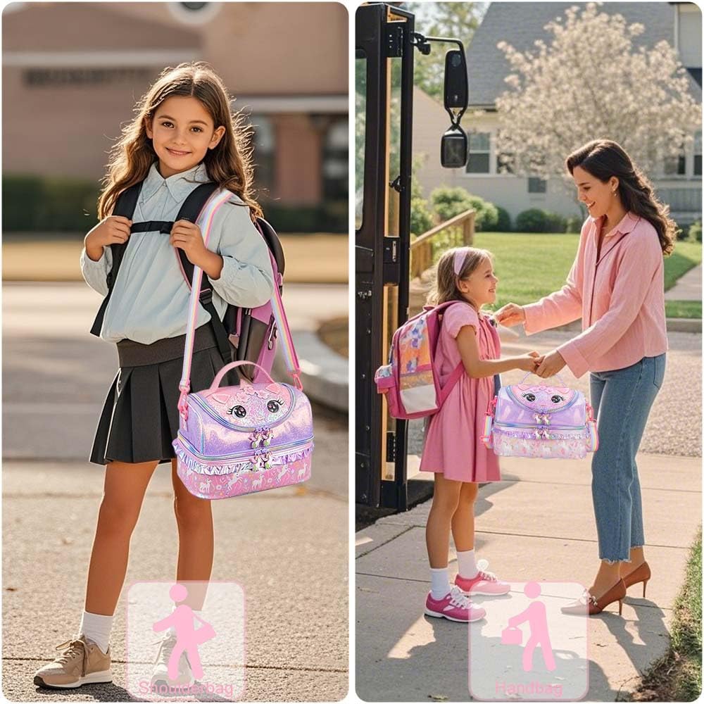 RHCPFOVR Kids Lunch Bag - Double - Decker Cooler Insulated Lunch Box for Boys Girls,Washable Lunch Bag with Strap and Reusable Toddler Lunchbox for School and Daycare