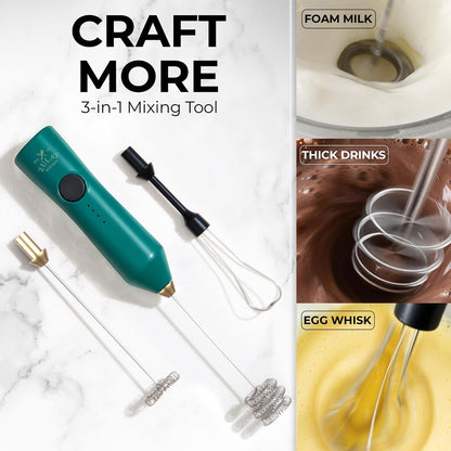 Zulay Kitchen Rechargeable Milk Frother Handheld - Frother Wand, Drink Mixer, Electric Whisk Frother, for Cappuccinos, Matcha & Protein Powder - Dynamic 3 Whisk, 3 Speed 500mAh Black - Colors B