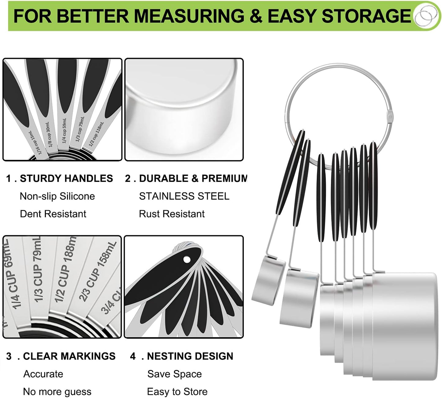 Measuring Cups and Spoons - Wildone Stainless Steel 20 Piece Stackable Set, Includes 8 Measuring Cups, 10 Measuring Spoons, 1 Leveler & 1 Whisk, for Dry and Liquid Ingredient
