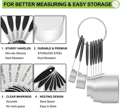 Measuring Cups and Spoons - Wildone Stainless Steel 20 Piece Stackable Set, Includes 8 Measuring Cups, 10 Measuring Spoons, 1 Leveler & 1 Whisk, for Dry and Liquid Ingredient