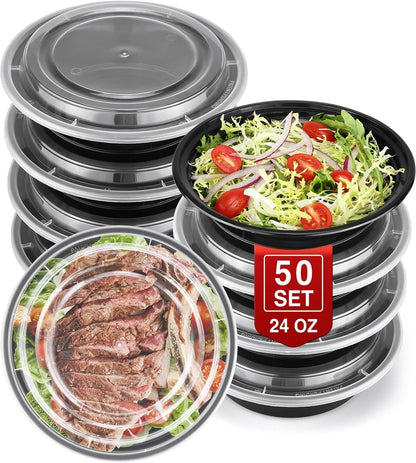 NEEBAKE 60 Sets 32oz Meal Prep Containers 2 Compartment - Plastic Food Storage Containers 2 Compartments with Lids