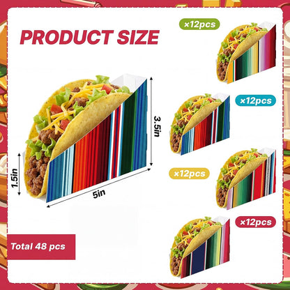 LemonRoad 48 PCS Paper Mexican Taco Holder Disposable Fiesta Taco Shell Holder for Cinco de Mayo Party Bar Serving Set, Fiesta Party Supplies Decorations(Stripe)