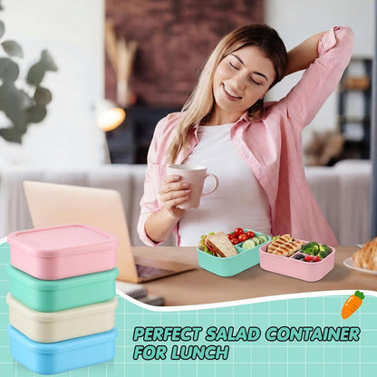 Layhit 4 Pcs Silicone Bento Box for Adults, 27 oz Bento Lunch Container Reusable 3 Compartment Lunchable Food Container for Women Men, Leak Proof Microwave Dishwasher Freezer Safe (Cool Colors)
