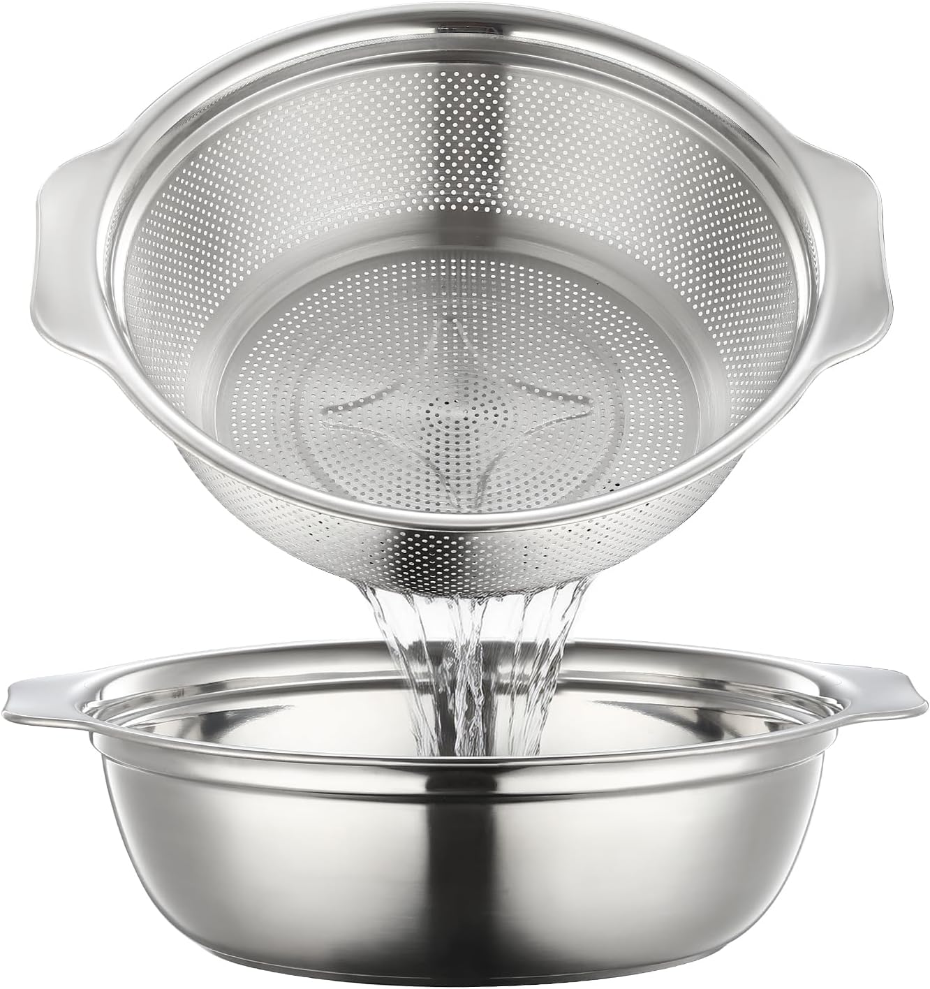 Stainless Steel Colander for Kitchen 2-Quart, Strainer Microporous with Mixing Bowl, Rice Strainer for Washing Vegetables, Fruit and Draining Cooked Pasta, Dishwasher Safe