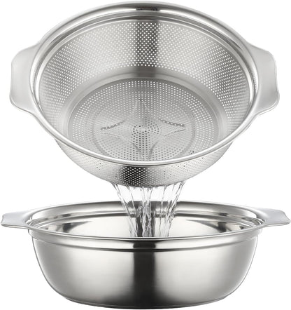 Stainless Steel Colander for Kitchen 2-Quart, Strainer Microporous with Mixing Bowl, Rice Strainer for Washing Vegetables, Fruit and Draining Cooked Pasta, Dishwasher Safe