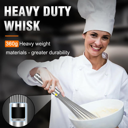Walfos Whisk,304 Stainless Steel whisk,No-Rust 7+9+11inch Whisks for cooking Nice for Blending,Whisking,Beating.Heat resistant 600°F Dishwasher Safe. Heavy duty kitchen whisk.SILVER