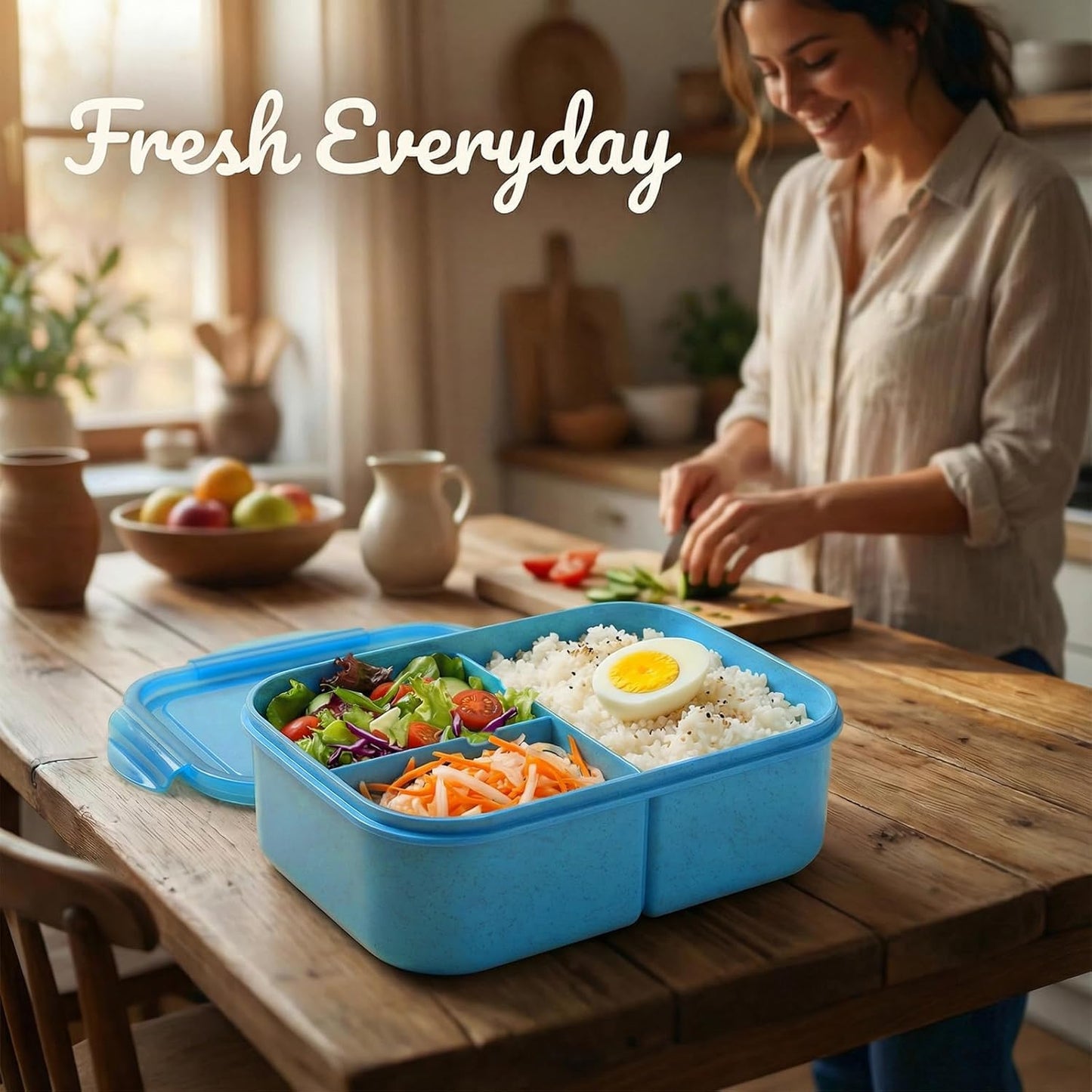 MISS BIG® Bento Box,Bento Box Adult,Lunch Box,Leak Proof Lunch Containers,No BPAs and No Chemical Dyes Bento Lunch Box,Dishwasher and Microwave Safe Lunch Containers for Adults(1900ml Gray)
