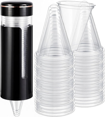 Roshtia 200 Pcs 4 oz Plastic Cone Cups with Pull Type Wall Mounted Dispenser, Thicken Disposable Water Cooler Cups Commercial Water Cup Dispenser for Office, Dental Clinic, Bathroom, Gym, School