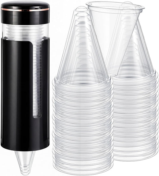 Roshtia 200 Pcs 4 oz Plastic Cone Cups with Pull Type Wall Mounted Dispenser, Thicken Disposable Water Cooler Cups Commercial Water Cup Dispenser for Office, Dental Clinic, Bathroom, Gym, School