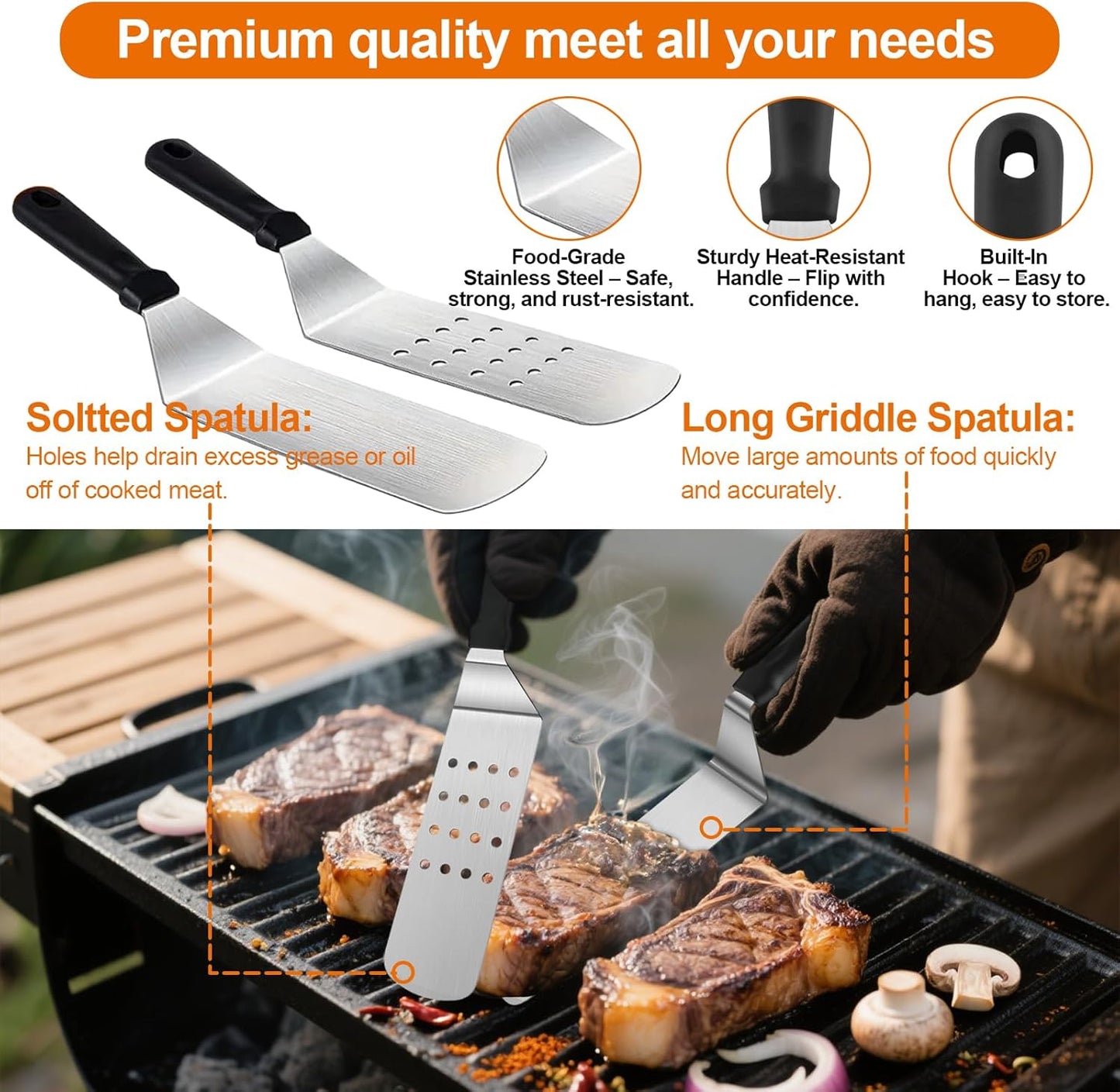 42PCS Griddle Accessories Kit for Blackstone and Camp Chef, Professional Flat Top Grill Tools Set with Enlarged Spatulas, Basting Cover, Scraper, Carry Bag, Complete Outdoor BBQ Grilling Set