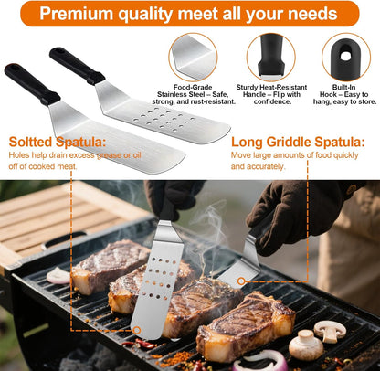 42PCS Griddle Accessories Kit for Blackstone and Camp Chef, Professional Flat Top Grill Tools Set with Enlarged Spatulas, Basting Cover, Scraper, Carry Bag, Complete Outdoor BBQ Grilling Set