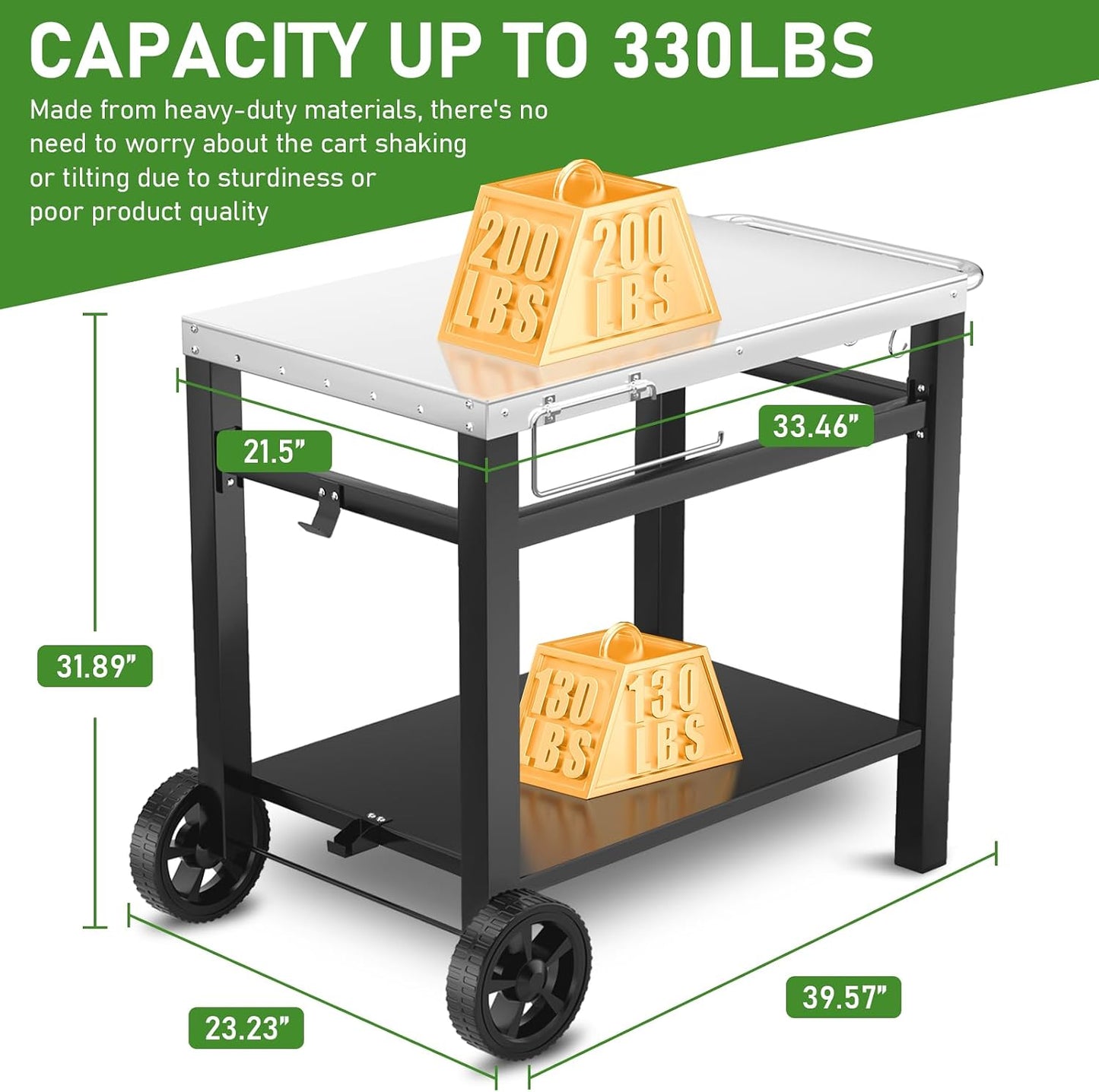 Upgraded Pizza Oven Cart Table for Ooni Koda/Karu/Fyra 16 & 12, Movable Thicken & Widen Rolling Kitchen Cart, Outdoor Grill Stand for Ninja Woodfire,Blackstone Griddle,Barbecue Tool Set