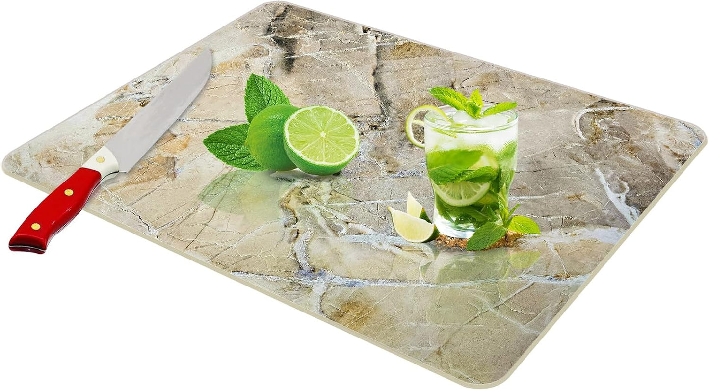 JAMBALAY Tempered Glass Cutting Boards for Kitchen, Gold 12"x8" & 16"x12" Glass Cutting Board Set with Marble Design, With Non Slip Foot, Shatter and Heat Resistant, Dishwasher Safe