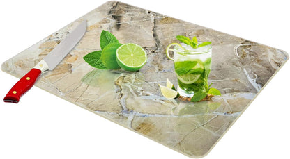JAMBALAY Tempered Glass Cutting Boards for Kitchen, Gold 12"x8" & 16"x12" Glass Cutting Board Set with Marble Design, With Non Slip Foot, Shatter and Heat Resistant, Dishwasher Safe