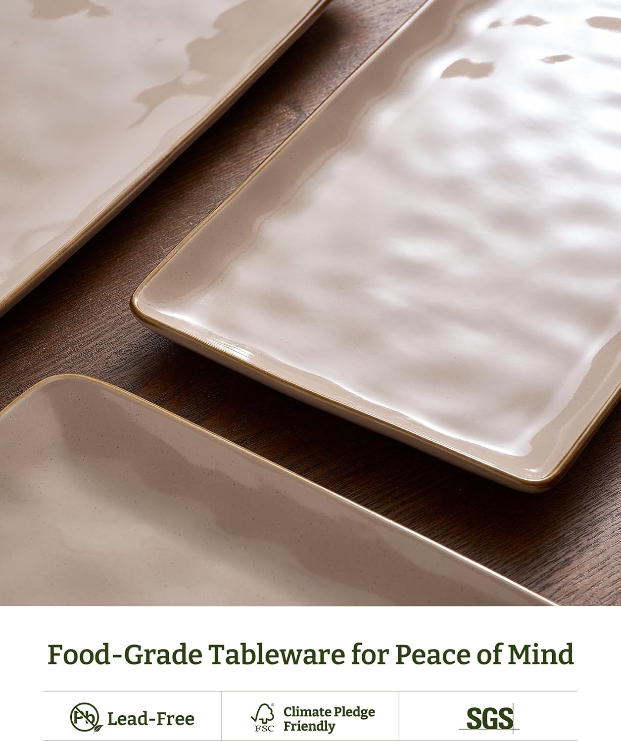 Famiware Serving Platter, Rectangular 15.67/14.1/12.6inch Serving Dishes for Entertaining, Microwave Dishwasher Safe, Stoneware Serving Trays for Party, Turkey, Cheese, Ocean Series, Cappuccino White