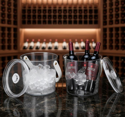 Ice Bucket with Airtight Lid, Champagne Bucket with Handle, Plastic Beverage Tub for Parties, Bar Cart Accessories for Wine, Drink, Beer Bottles, Clear