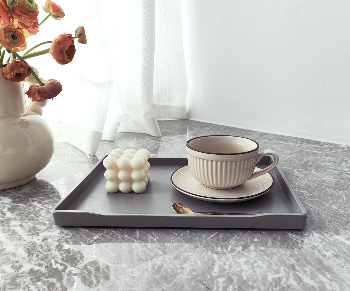 White Serving Tray (13.5 x 9.6 inch) for Serving Accessory, Elegant & Stackable Plastic Tray for Spa, Coffee, Drinks, Tea, Bar, Party, Seasoning, Perfume and Display Use.