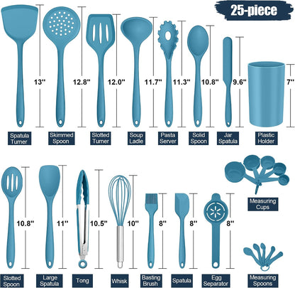 E-far Silicone Cooking Spoon Set of 2, Heat Resistant Kitchen Spoons Utensils Nonstick Mixing Spoon for Baking Stirring Serving, Non-Toxic & Dishwasher Safe (Black)