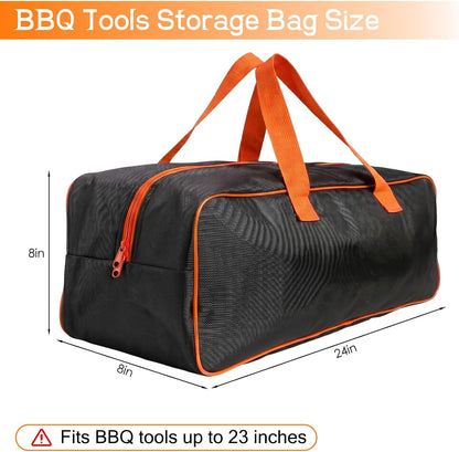Large Grill Tool Storage Bag 24"x8"x8" 1680D Oxford Heavy Duty BBQ Utensil Storage Bag Portable Outdoor Grill Accessories Organizer for Camping Backyard Barbecue