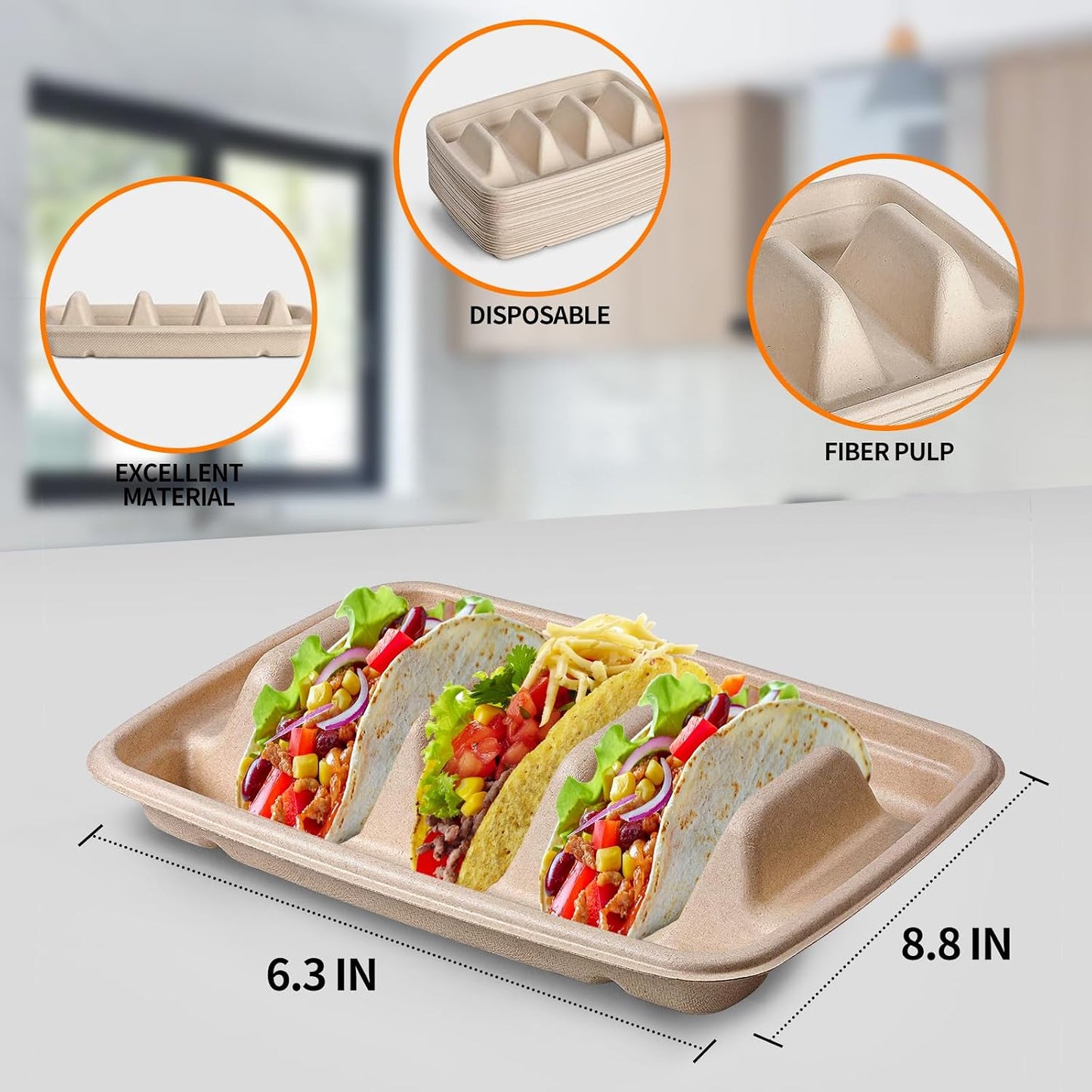 15PCS Disposable Taco Holders for Party, Premium Paper Taco Plates with Dividers, Fiesta Taco Tray Holder, Taco Stands for 3 Tacos, Taco Tuesday Lazy Susan Taco Bar Serving Set for a Party