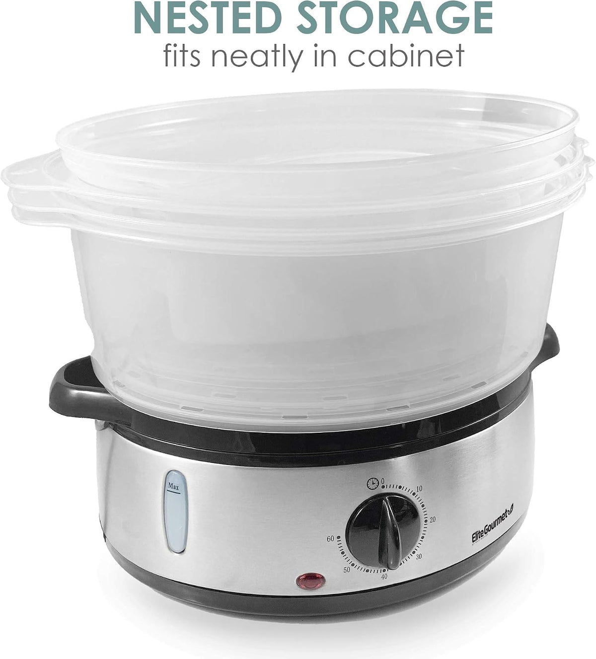 Elite Gourmet Electric Food Steamer, 3-Tier BPA-Free, 9 Qt, Stainless Steel