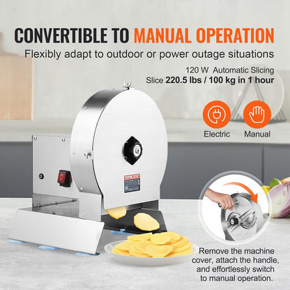 VEVOR Manual Vegetable Fruit Slicer, 0-0.5"/0-12mm Thickness Adjustable Commercial Slicer Machine, Stainless Steel Food Cutter Slicing Machine with 2 Spare Blades, for Potato, Cucumber, Lemon, Tomato