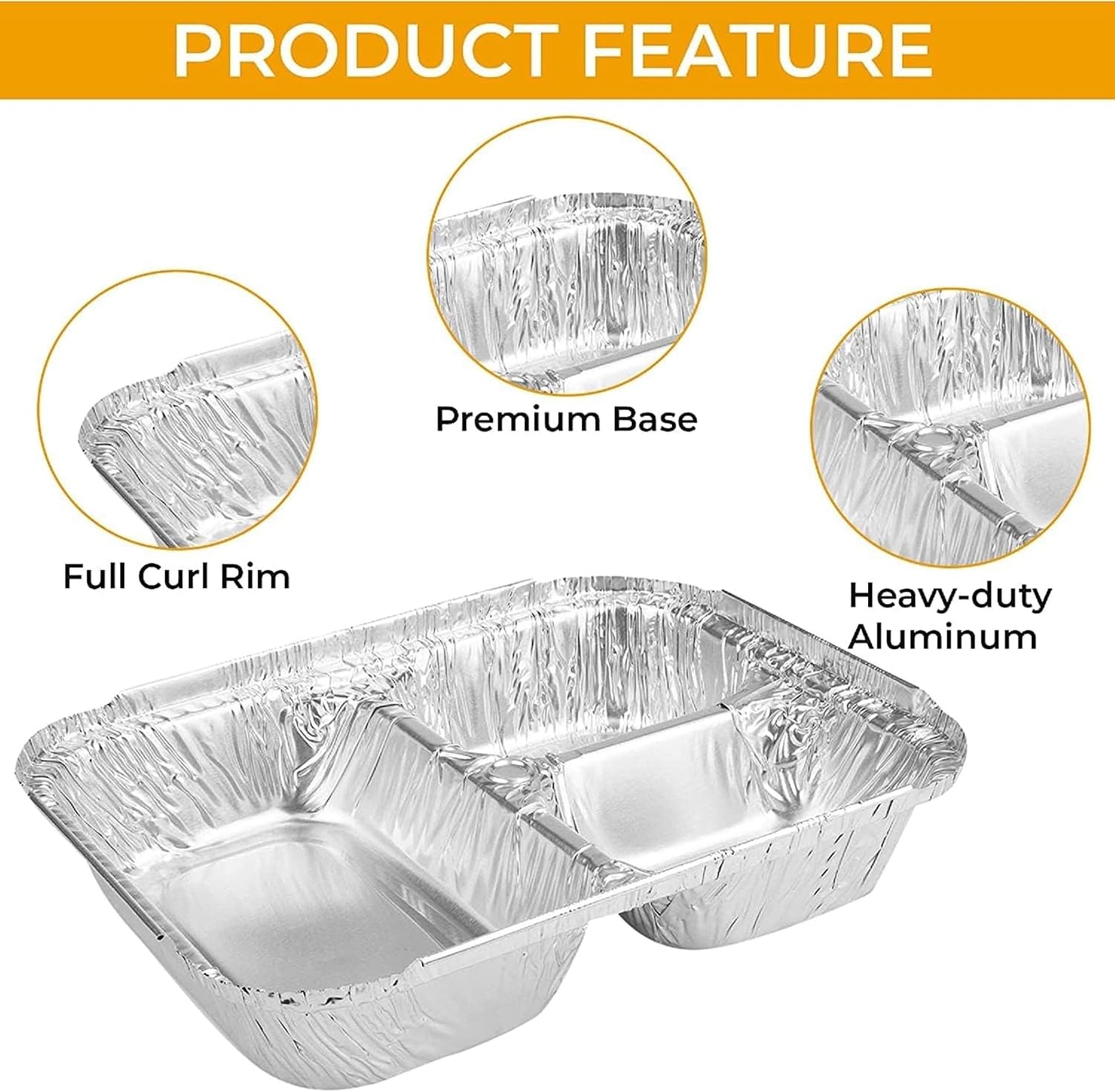 The Baker Celebrations 3 Compartment Aluminum Foil Trays with Lids [30] Pack - 20 oz Disposable Divided Meal Prep Containers - To Go TV Dinner Plates for Takeout & Freezer - Made in USA (8.5" x 6.5")