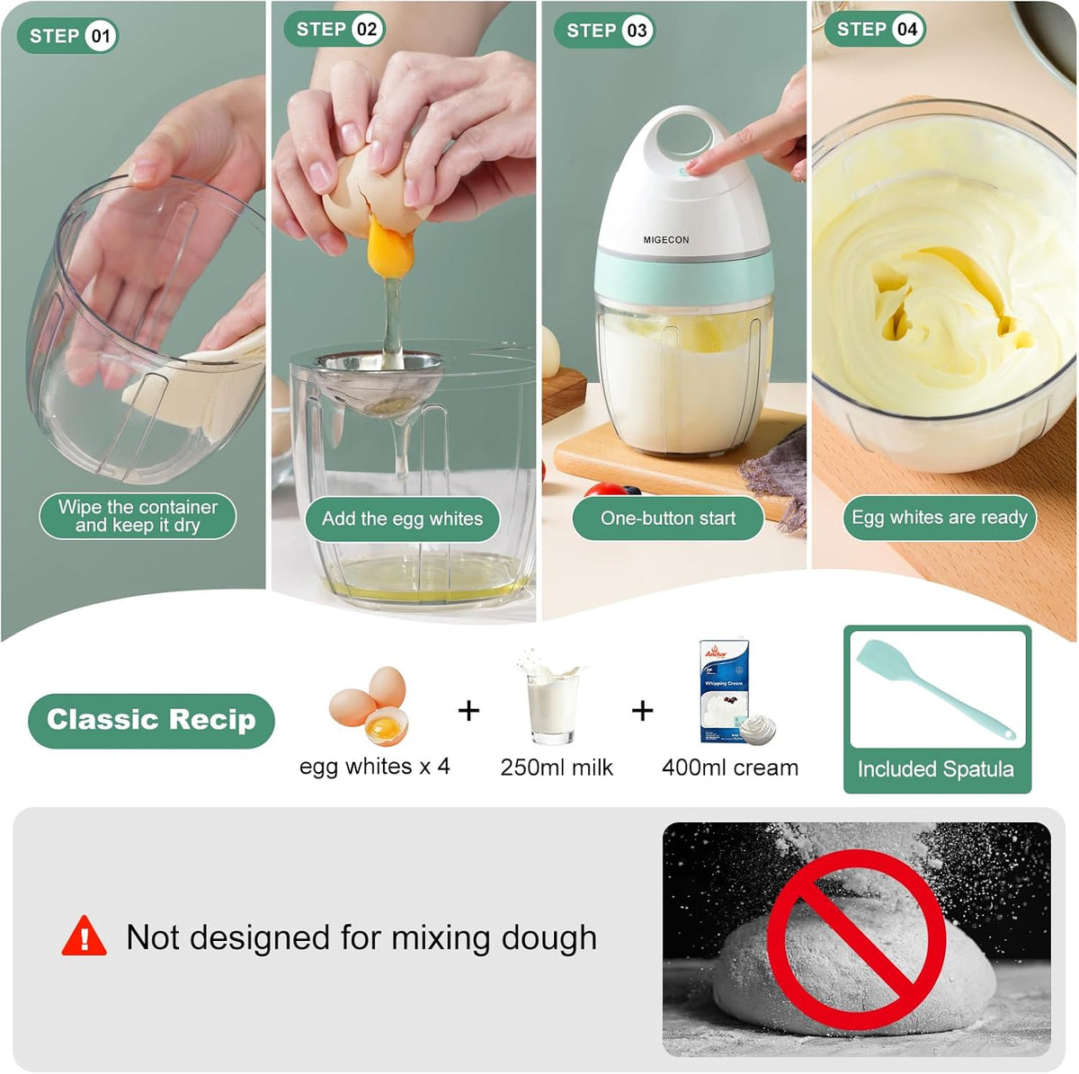 MIGECON Stand Mixer, Small Electric Mixer Kitchen Egg Beater Milk Frother