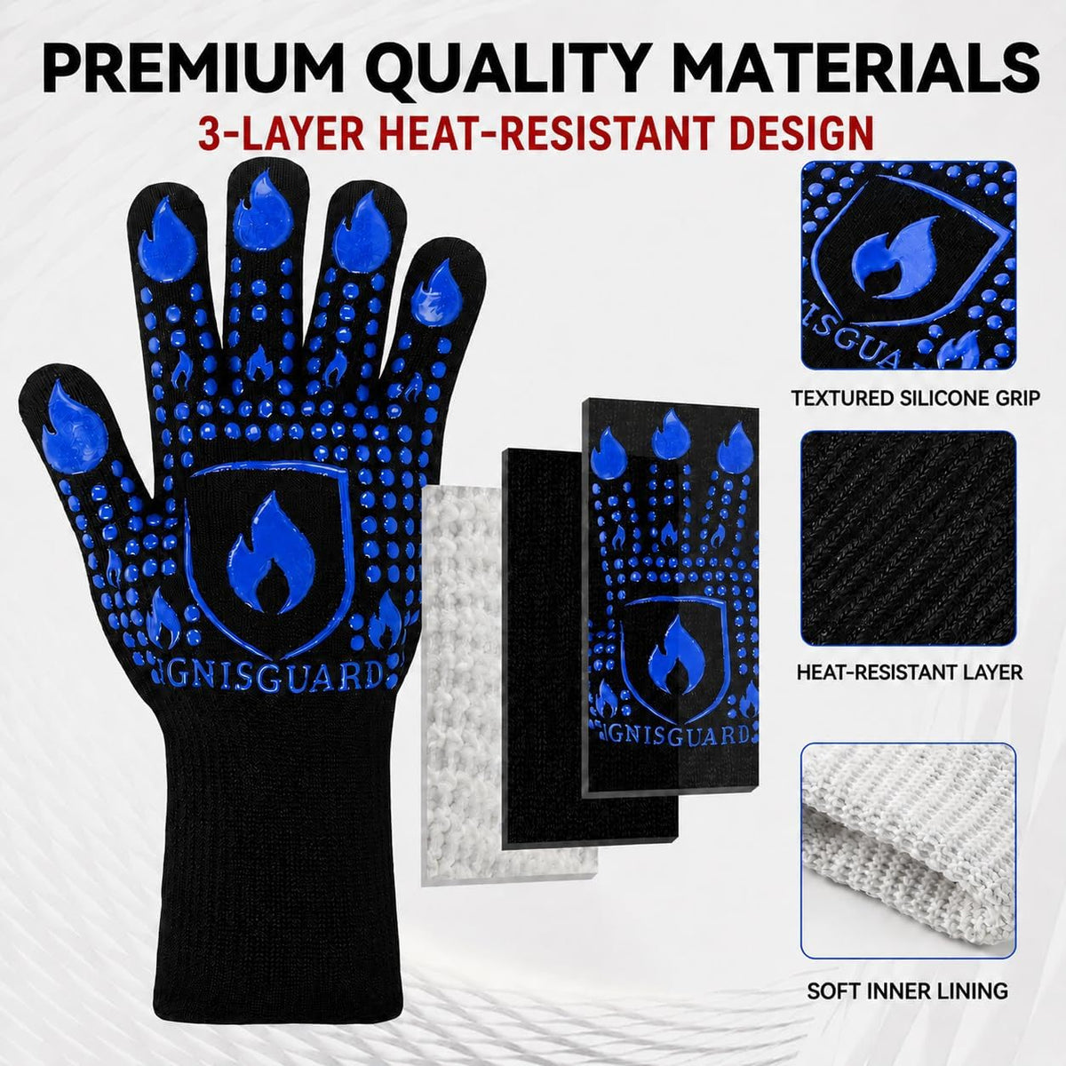 BBQ & Grill Gloves, Oven Gloves Heat Resistant, 1 Pair, Red (L)