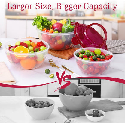 LUXEAR 14 Piece Mixing Bowls with Lids Set, Super Large(6.87-0.21QT) Plastic Nesting Bowls 6 Prep Bowls 6 Lids 2-in-1 Spoon-For Microwave Dishwasher Safe for Preparing Mixing Serving Storing