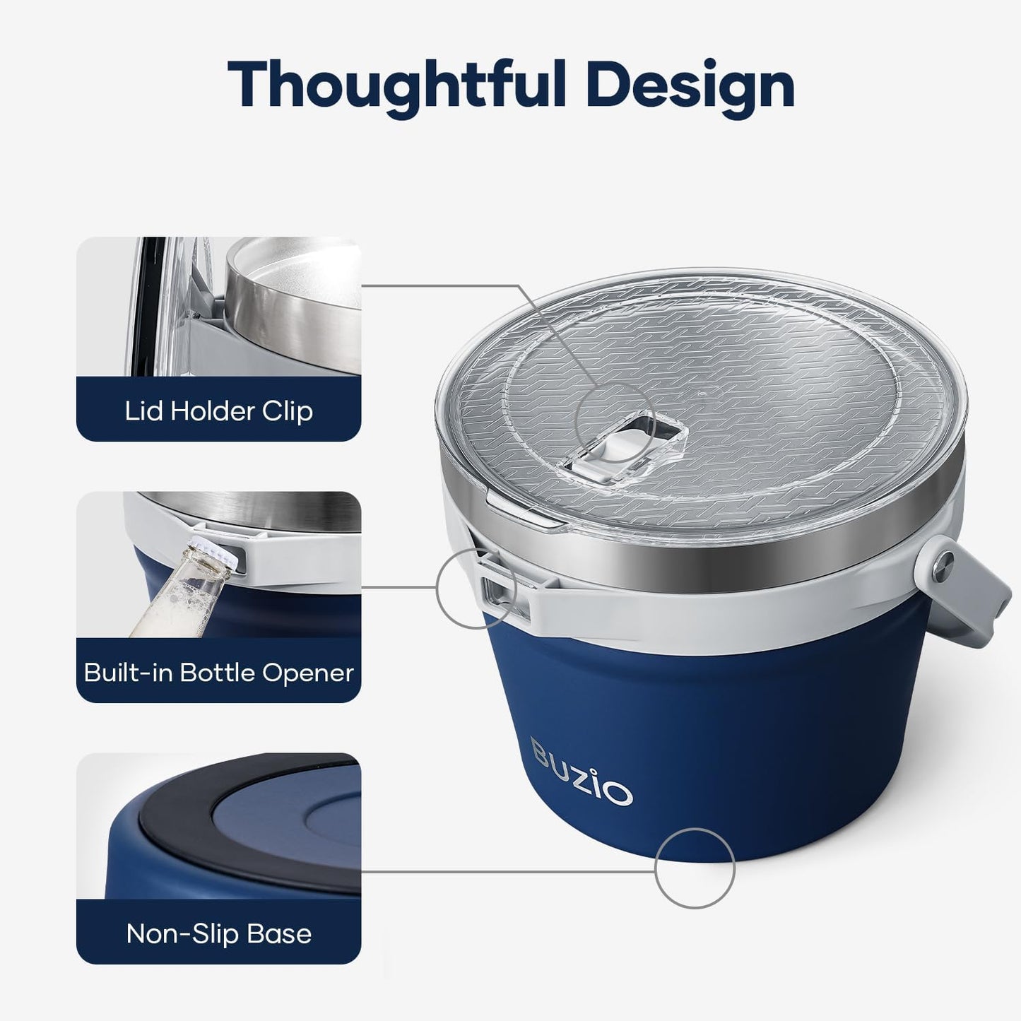 BUZIO 7.4 Qt/7 L Insulated Ice Bucket with Lid, Scoop, Tongs & Metal Cups, Double Wall Vacuum Stainless Steel Beer Bucket, Holds 6 Longnecks/3 Wine Bottles, for Parties Bar, Black