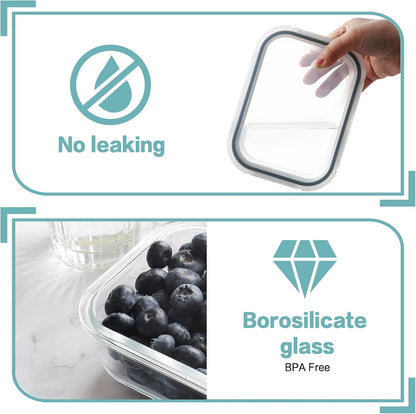 8 Pack 36oz Large Glass Meal Prep Containers with lids, Glass Food Storage Containers with Leak Proof Snap Lock Lids , Airtight Bento lunch Boxes, Kitchen Storage, Oven, Freezer and Dishwasher Safe