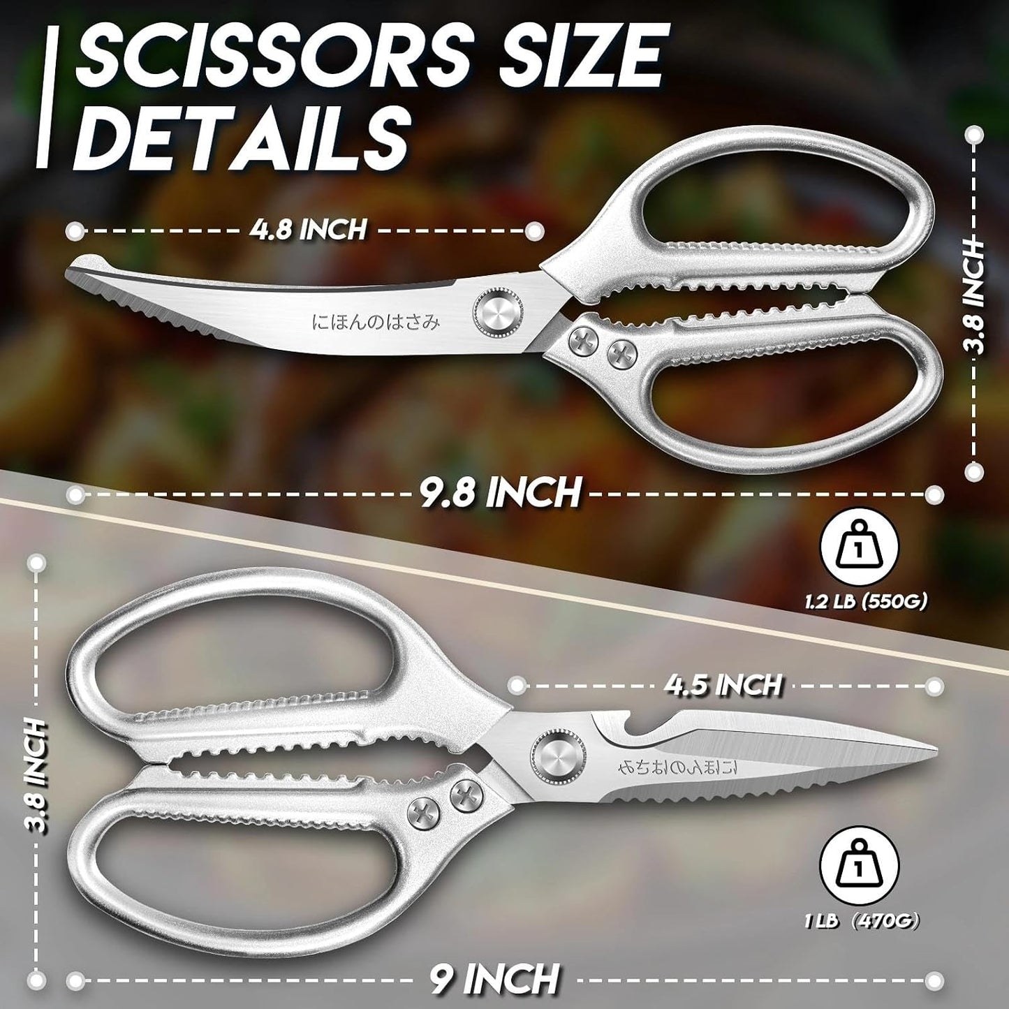 TIJERAS Kitchen Scissors Set Blue - Stainless Steel Kitchen Shear, Sharp Meat Scissors Dishwasher Safe, Heavy Duty Poultry Shears, Japanese Cooking Scissor for Food, Chicken,Turkey, Christmas Gifts