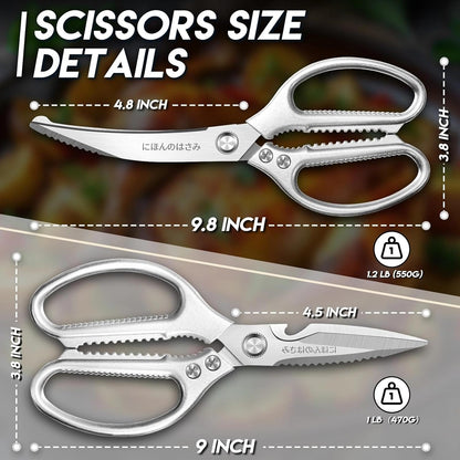 TIJERAS Kitchen Scissors Set Blue - Stainless Steel Kitchen Shear, Sharp Meat Scissors Dishwasher Safe, Heavy Duty Poultry Shears, Japanese Cooking Scissor for Food, Chicken,Turkey, Christmas Gifts