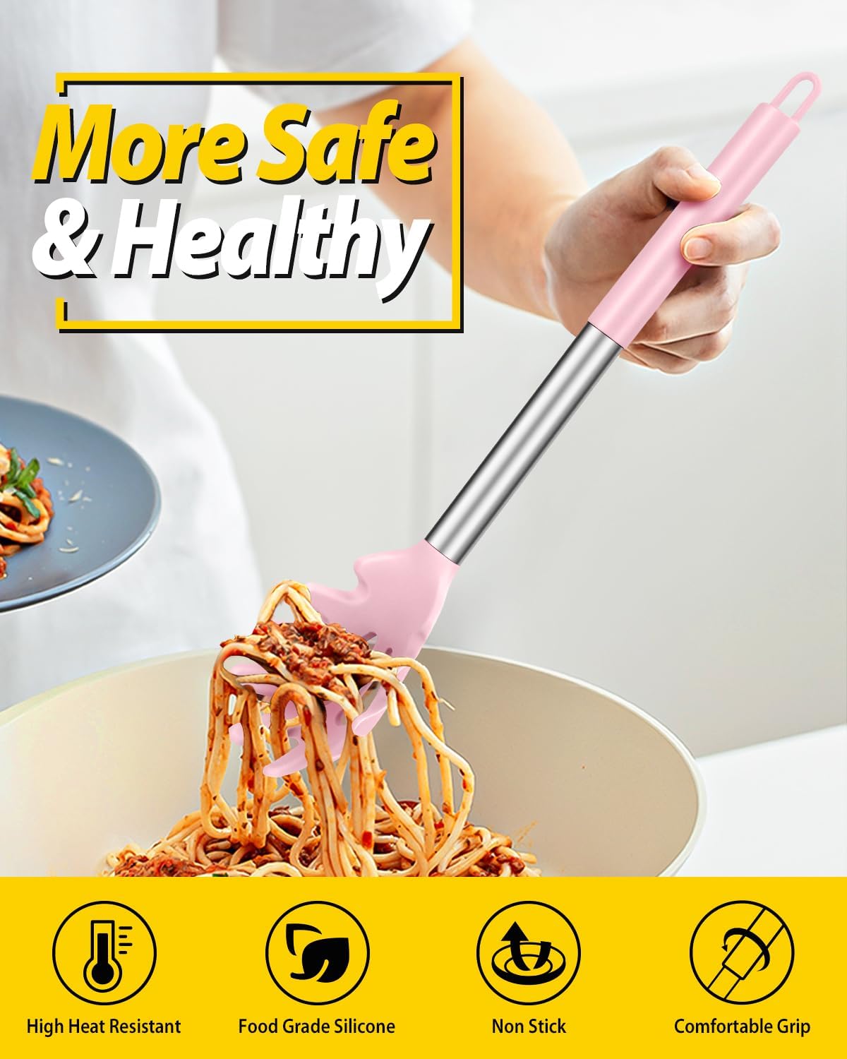 BUNDLEPRO Silicone Soup Ladle and Pasta Spoon Set, 2 Pack, Gray
