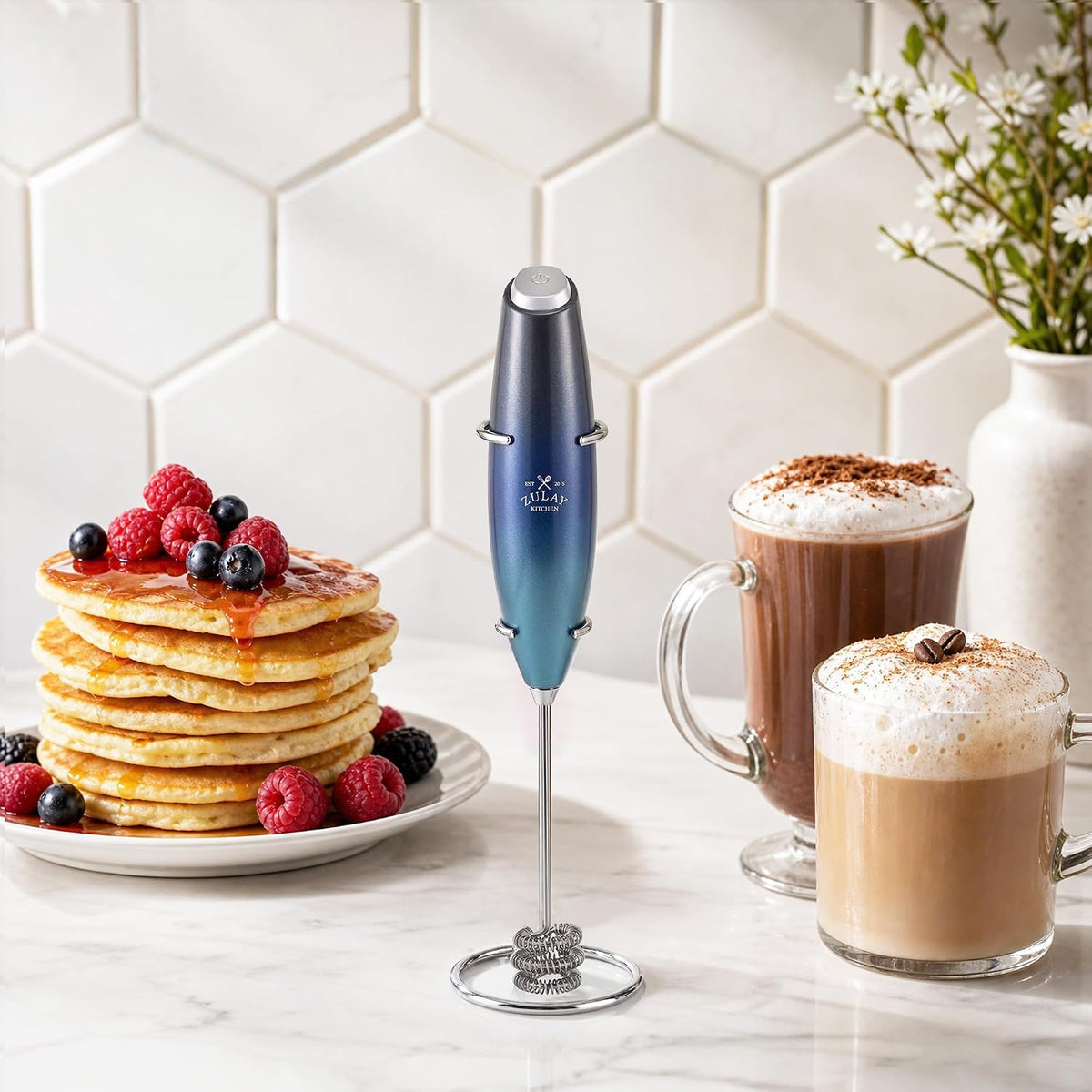 Zulay Kitchen Rechargeable Milk Frother Handheld - Frother Wand, Drink Mixer, Electric Whisk Frother, for Cappuccinos, Matcha & Protein Powder - Dynamic 3 Whisk, 3 Speed 500mAh Black - Colors C