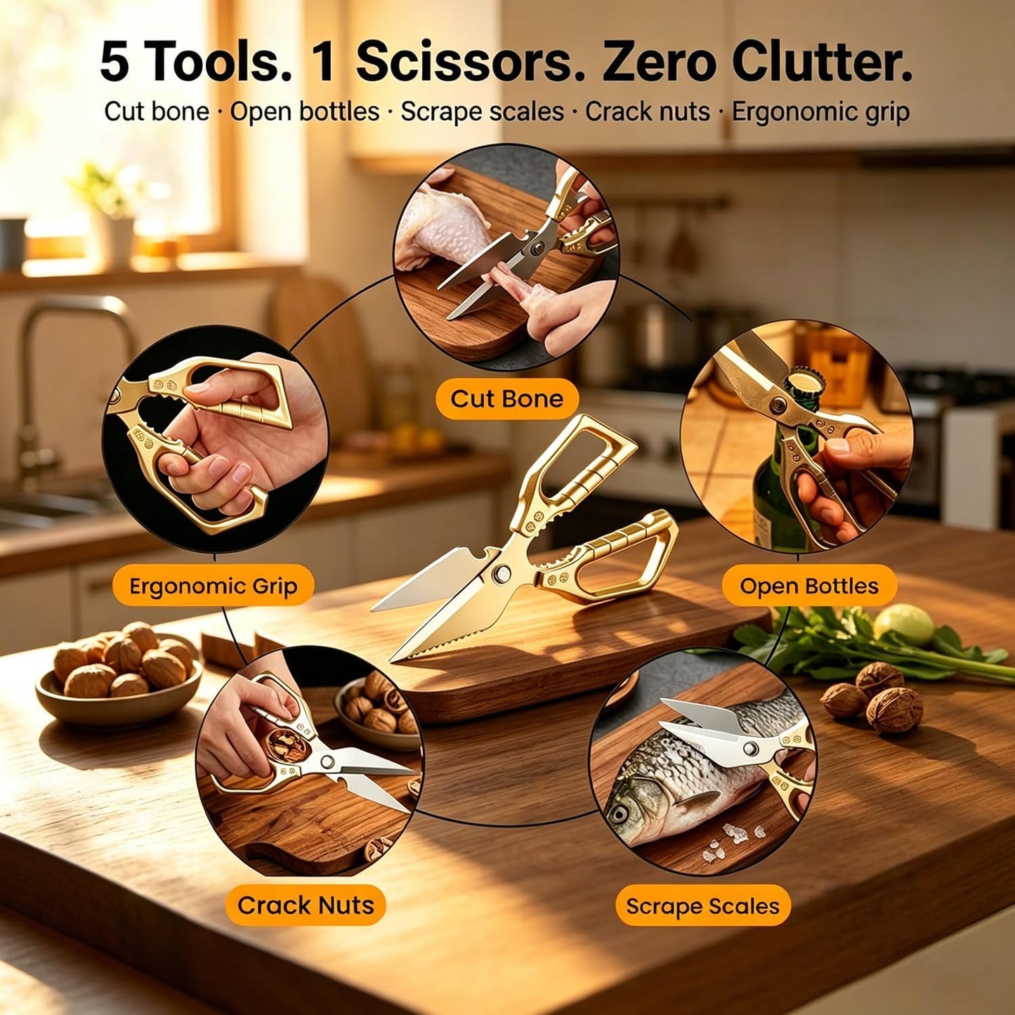 Multifunctional Heavy Duty Kitchen Shears: Kitchen Shears for Cutting Chicken,Kitchen Scissors for Food, Japanese High-Carbon Steel Culinary Poultry Shears, for Chicken,Meat,Fish,Bone Cutting(3.0mm) ﻿