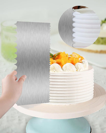 8.6 Inch Metal Cake Scraper Smoother, Edge Side Jagged Comb for Cream