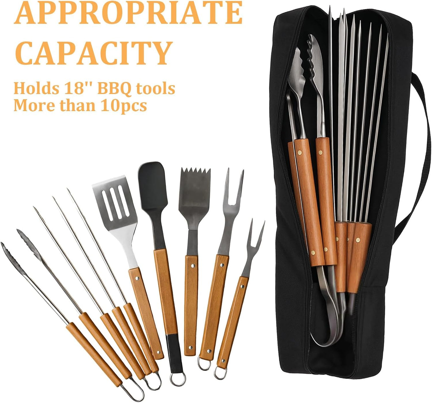 Larrel Grill Utensil Storage Bag, Sturdy Grill Tool Bag with Handle 22.44 x 3.94in/57 x 10cm Portable Black BBQ Utensil Storage for Camping and Hiking BBQ