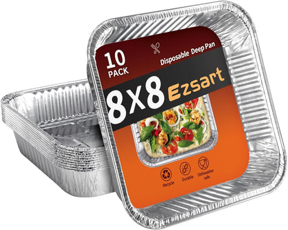 8x8 Aluminum Pans - 20 Pack Disposable Foil Pans, Heavy Duty Square Aluminum Baking & Roasting Trays for Meal Prep, Food Storage, Heating & Party Serving