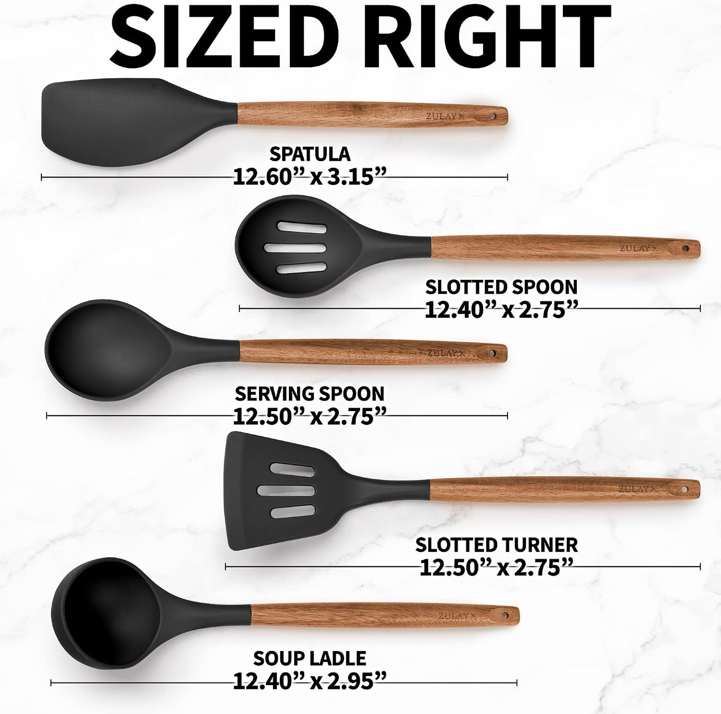 Zulay Kitchen Utensils Set Non-Stick Silicone Cooking Utensils Set with Authentic Acacia Wood Handles - 5 Piece Silicone Utensil Set - Kitchen Utensils Set with 464°F Heat Resistance - Gray