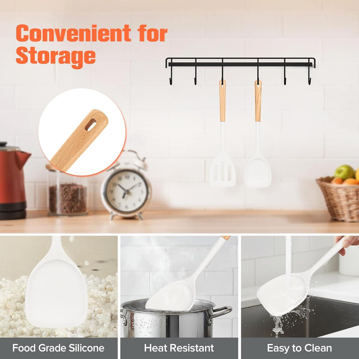 Extra Large Silicone Spatula Turner Set with Wooden Handle