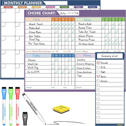 Magnetic Meal Planner Menu Board: Reusable Dry Erase Family Planning Board with Grocery List & Fridge Freezer Inventory List for Refrigerator, Dry Erase Markers and Eraser Included - 14x11 Inches