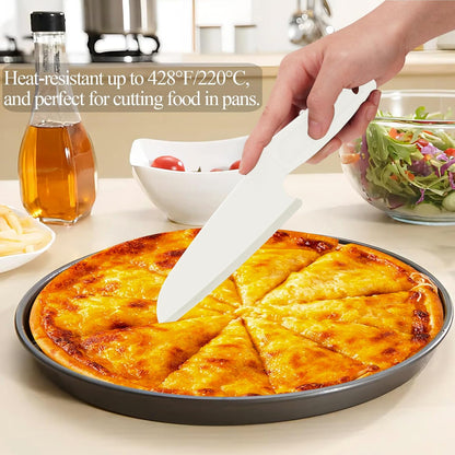 2 PCS Nylon Knife Safe for Kids, Professional Lettuce Knife for Real Cooking, Heat-resistant Plastic Knife for Nonstick Pans, Best as Cake Knife etc. (2-Comb-White)