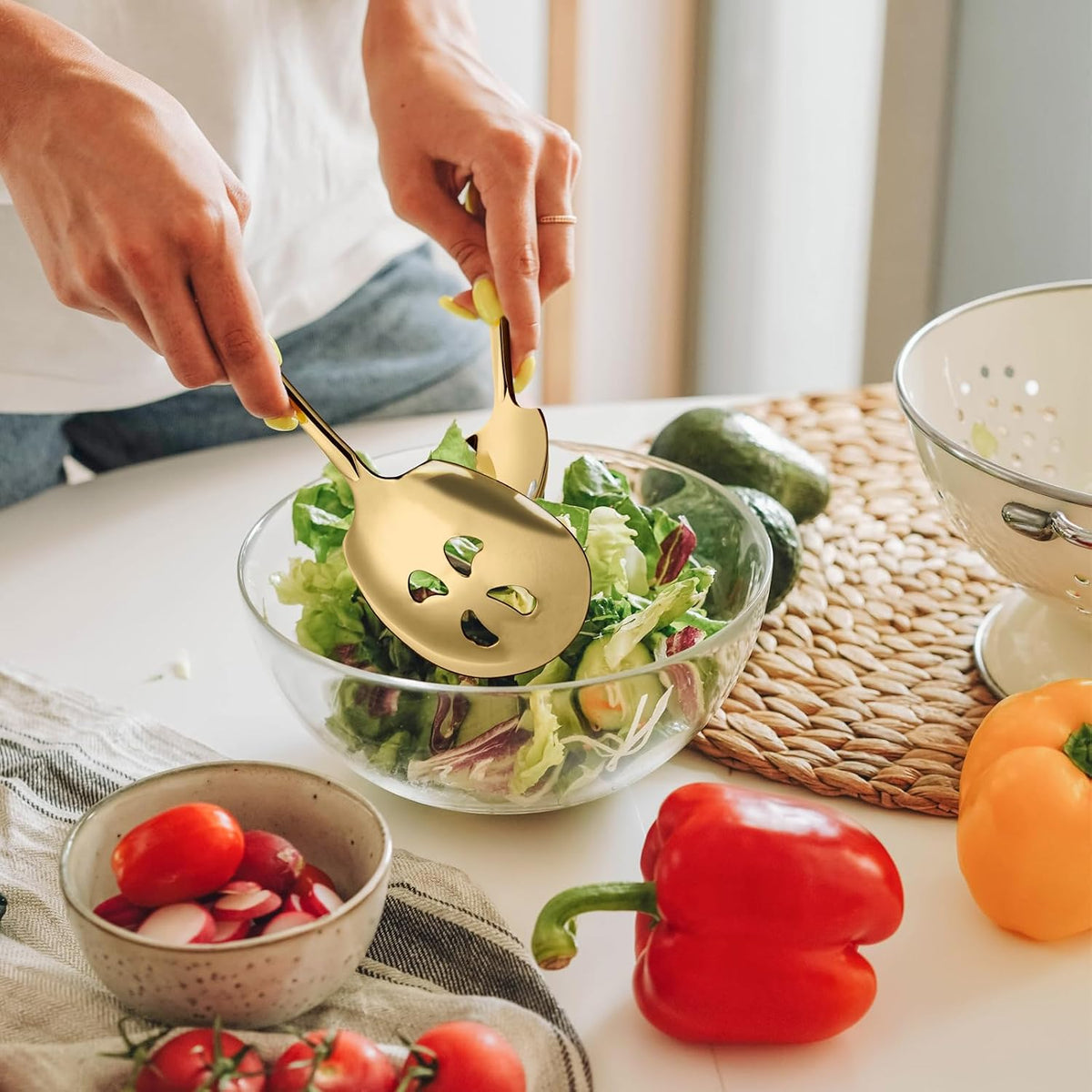 Serving Spoons Set 9.14 Inch Slotted Spoon Serving Spoon Stainless Steel Serving Utensils for Buffet Parties Catering Dishwasher Safe(Set of 4, Silver)