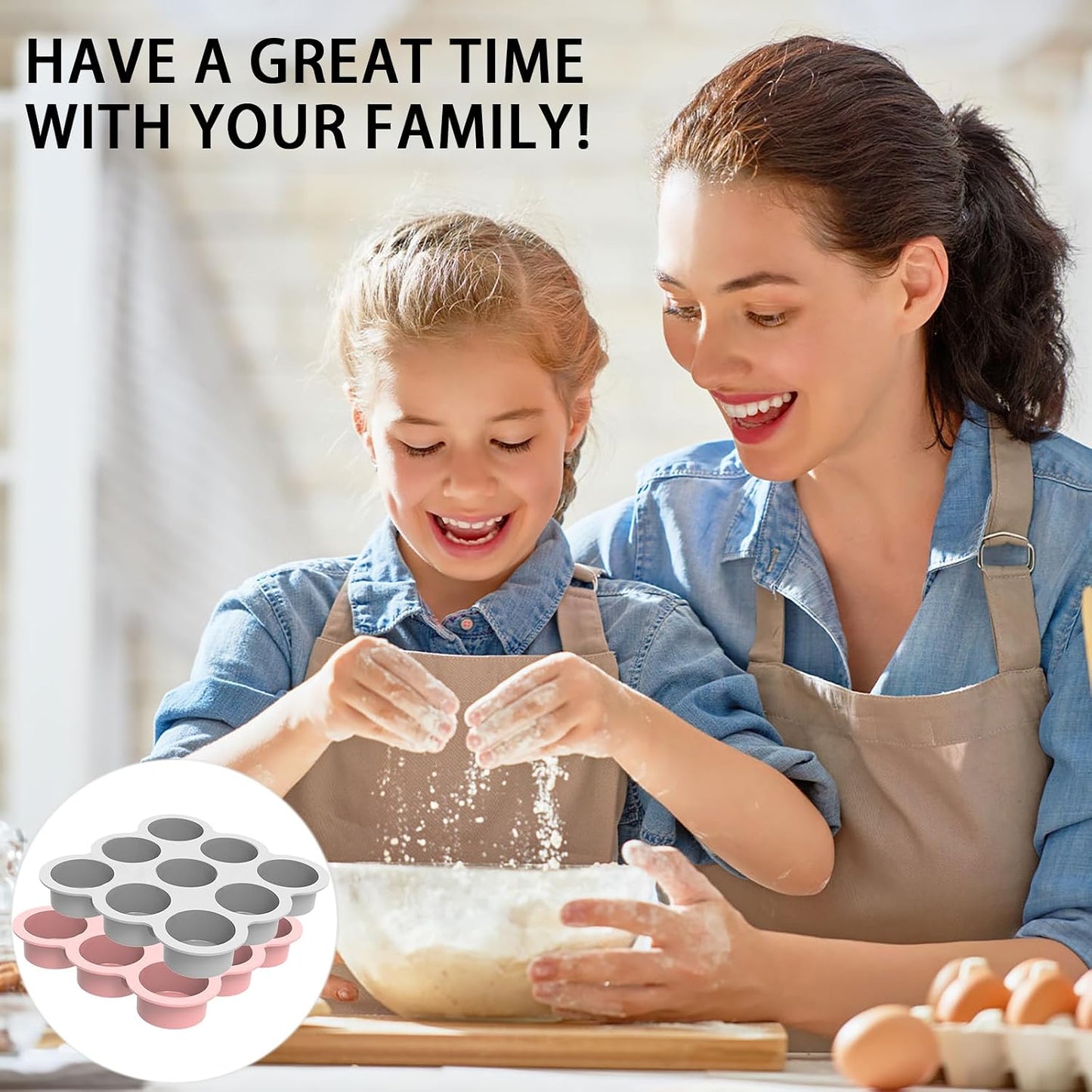 Silicone Egg Bite Molds- 4 Cups Air Fryer Egg Mold, Silicone Egg Molds Ideal For Muffins, Cakes, Pies, Breads (2 Pcs Red + Gray)