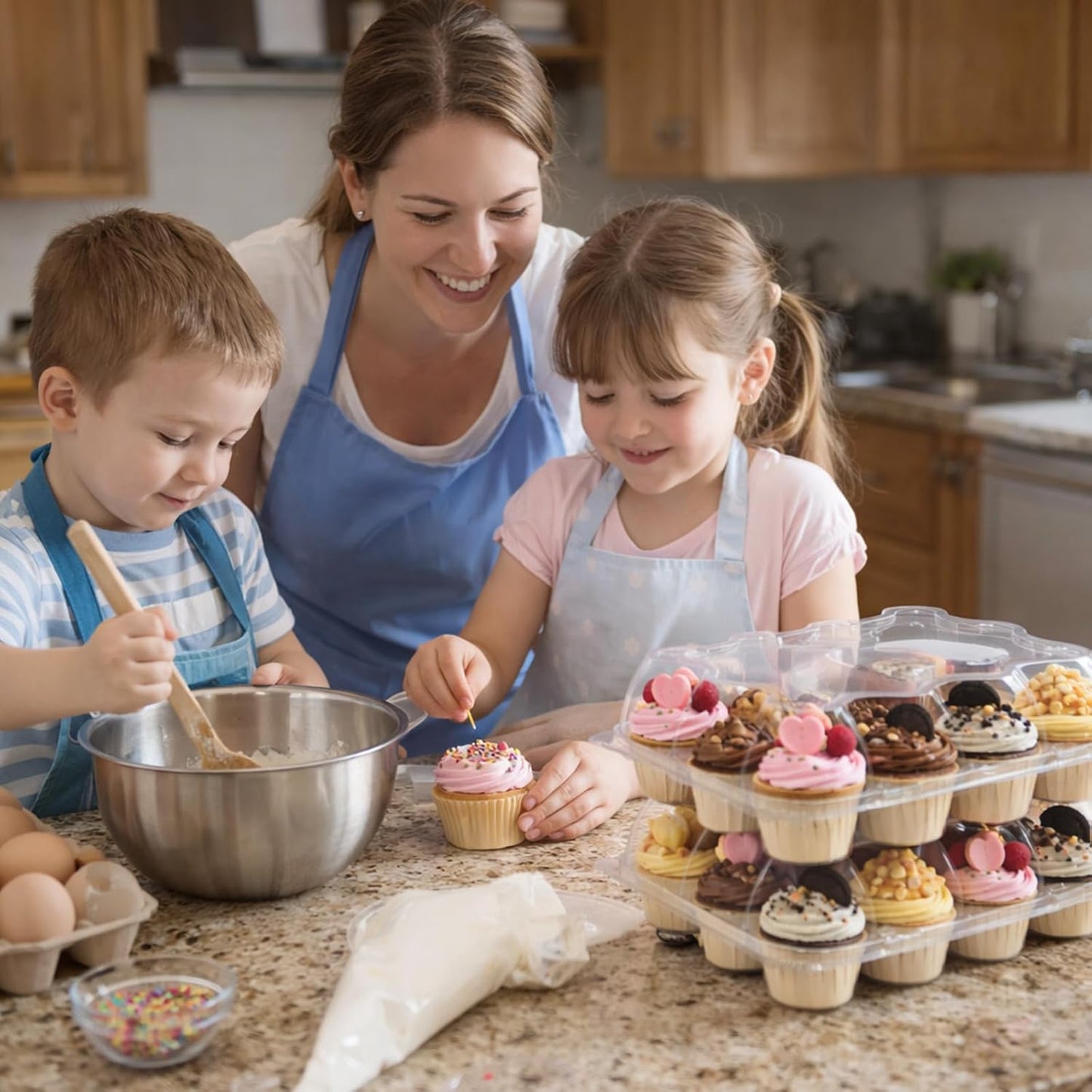 WIKDAY (12 Count x 20 Sets Plastic Cupcake Containers with Liners, Clear Cupcake Holder with Lids, Disposable Cupcake Carrier for Bakery, Cupcake Storage Box for Parties, Bake Sale Packaging