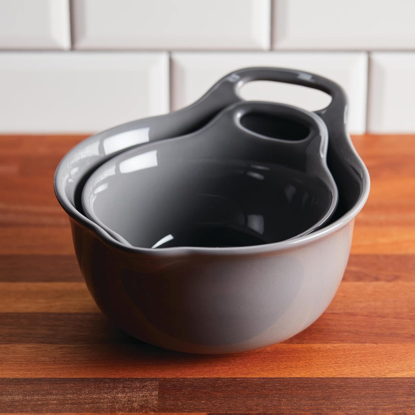Rachael Ray Ceramics Nesting Mixing Bowl Set with Pour Spout, 1 Quart and 2 Quart, Teal